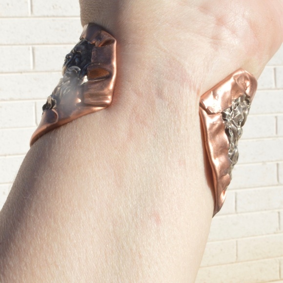 Art Nouveau Rustic Floral Sterling Cuff Bracelet - Picture 5 of 6